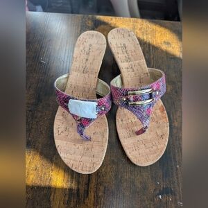 Bandolino Women's Wedge Flip Flop Sandals Snake Print Cork Comfort Size 8M